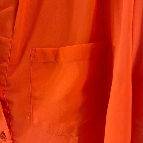 Gold Drama. Women's orange transparent blouse with three-quarter sleeves.Size1X. - Picture 4 of 8